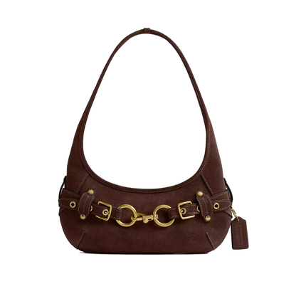 Coach Women's Belted Ergo Shoulder Bag 26 Suede/Brass/Dark Chocolate