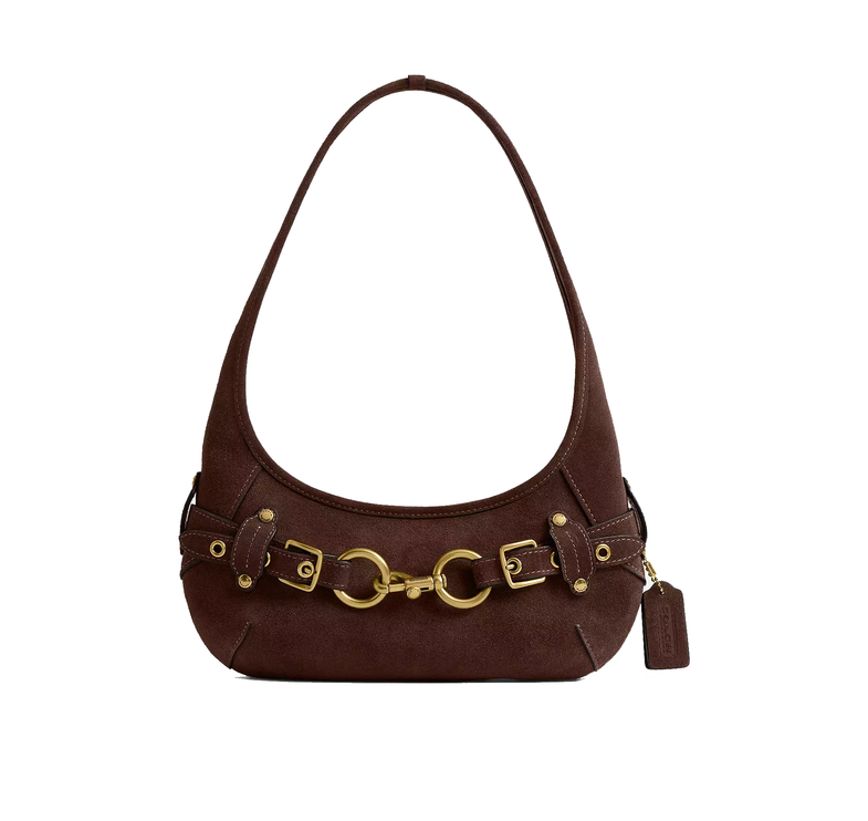 Coach Women's Belted Ergo Shoulder Bag 26 Suede/Brass/Dark Chocolate