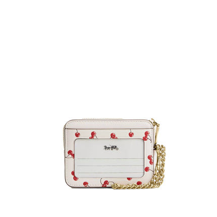 Coach Women's Zip Card Case With Cherry Print Gold/Chalk Multi
