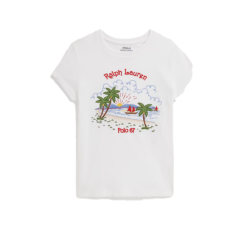 Polo Ralph Lauren Girl's Embroidered Cotton Jersey Tee White