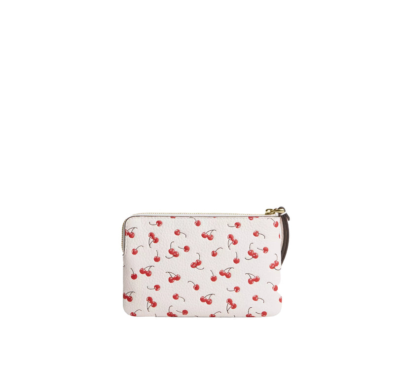 Coach Women's Corner Zip Wristlet With Cherry Print Gold/Chalk Multi