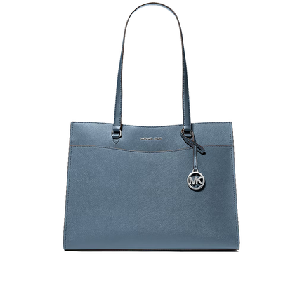 Michael Kors Women's Jet Set Travel Large Saffiano Leather Tote Bag Denim/Silver
