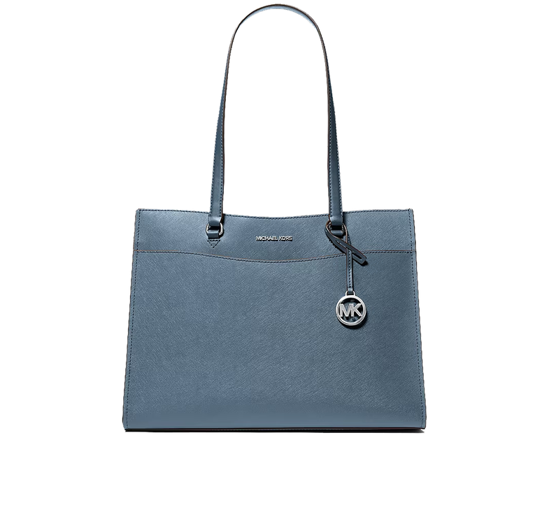 Michael Kors Women's Jet Set Travel Large Saffiano Leather Tote Bag Denim/Silver