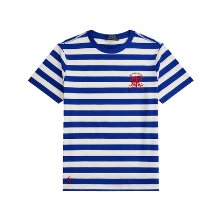 Polo Ralph Lauren Boy's Crest Striped Cotton Tee New Sapphire/White