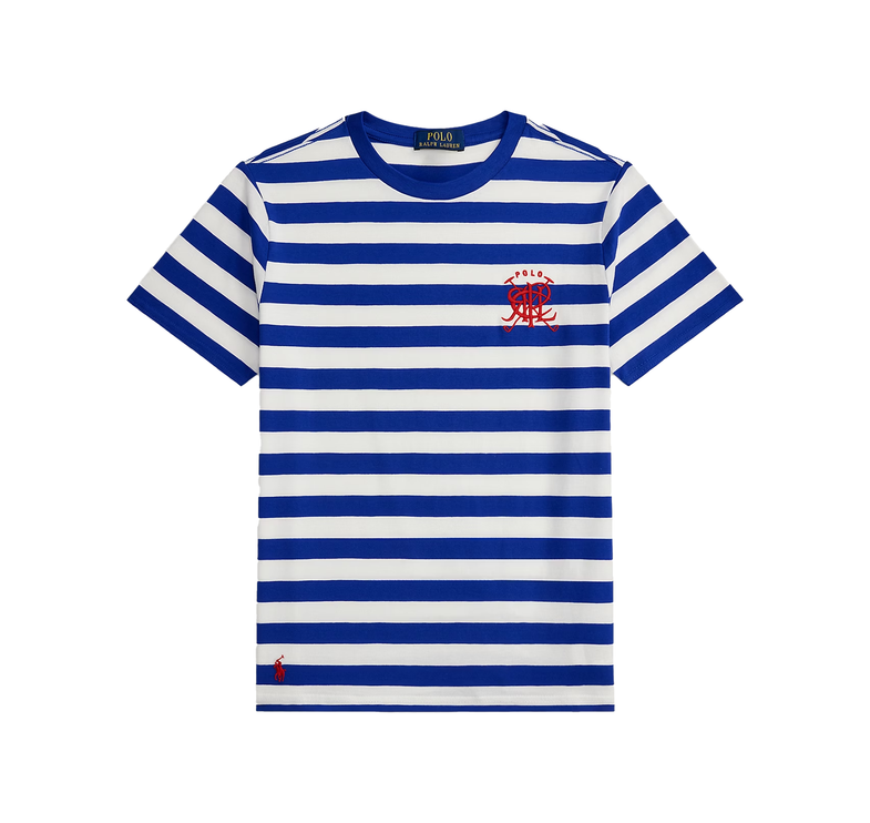Polo Ralph Lauren Boy's Crest Striped Cotton Tee New Sapphire/White