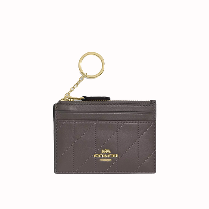 Coach Women's Mini Skinny Id Case With Quilting Gold/Slate