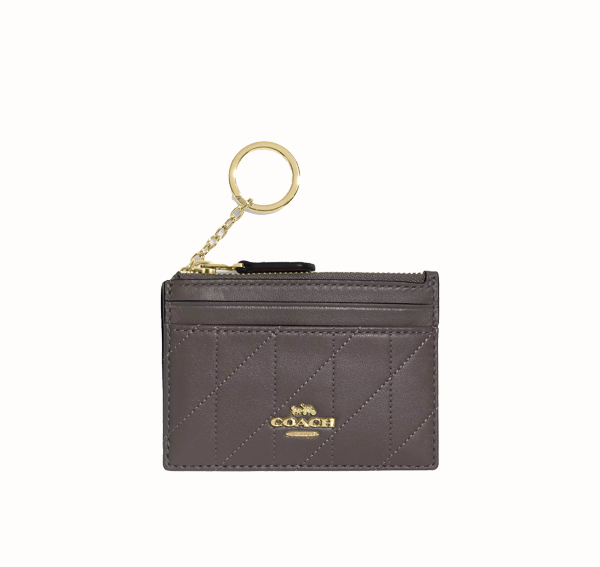 Coach Women's Mini Skinny Id Case With Quilting Gold/Slate
