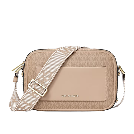 Michael Kors Women's Maeve Large Signature Logo Crossbody Bag Khaki/Gold