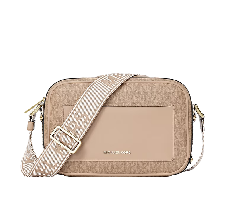 Michael Kors Women's Maeve Large Signature Logo Crossbody Bag Khaki/Gold