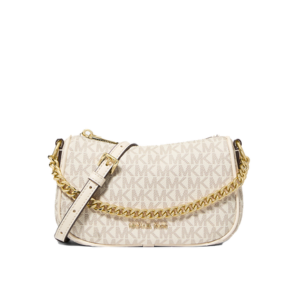 Michael Kors Women's Carmela Small Signature Logo Convertible Crossbody Bag Light Cream Multi/Gold