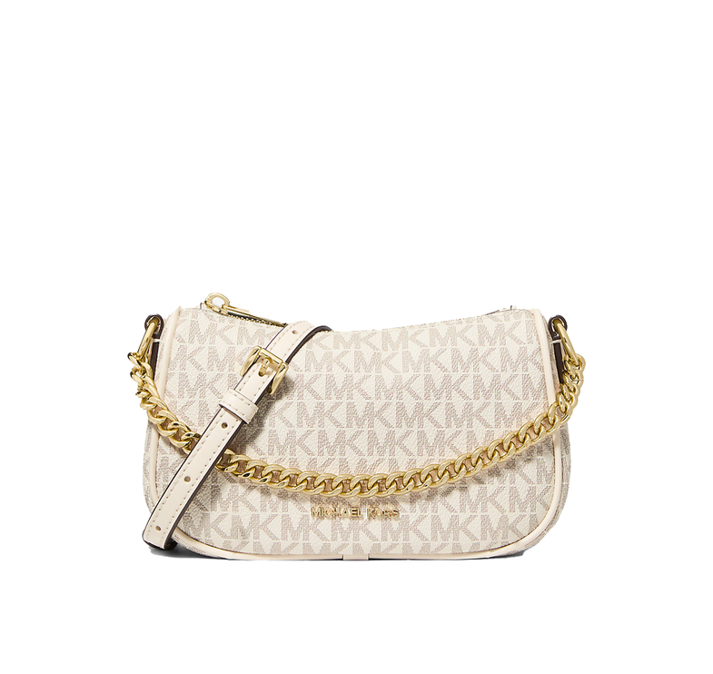 Michael Kors Women's Carmela Small Signature Logo Convertible Crossbody Bag Light Cream Multi/Gold