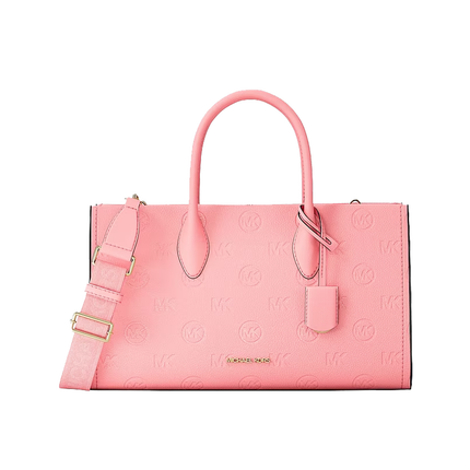 Michael Kors Women's Mirella Medium Logo Debossed Satchel Bag Carnation/Gold