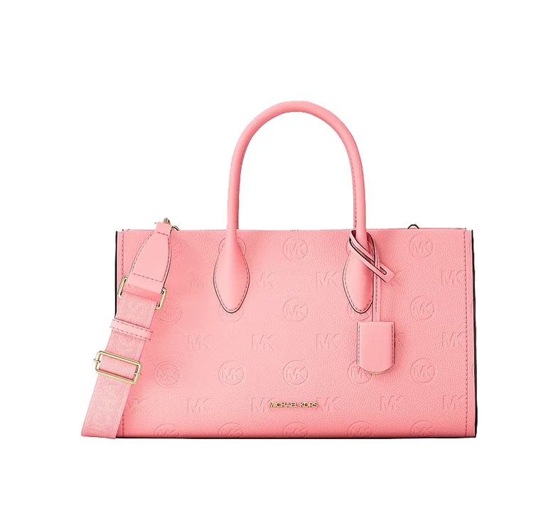 Michael Kors Women's Mirella Medium Logo Debossed Satchel Bag Carnation/Gold