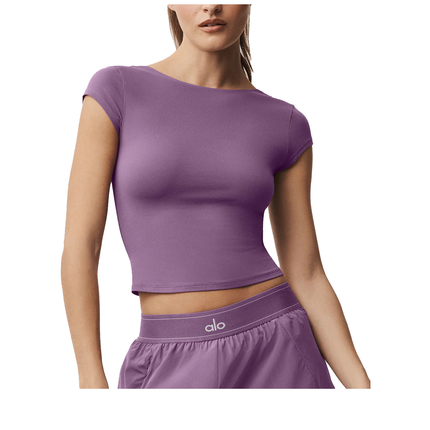 alo Women's Alosoft Back For More Tee Plum Kiss