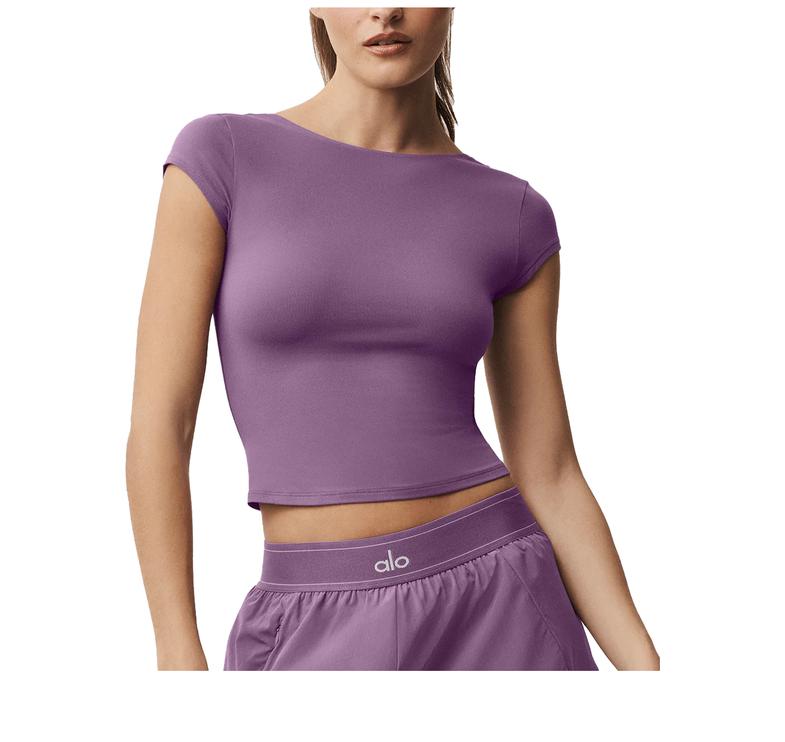 alo Women's Alosoft Back For More Tee Plum Kiss