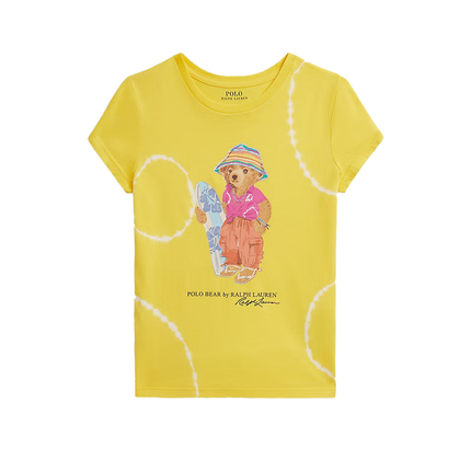 Polo Ralph Lauren Girl's Tie-Dye Polo Bear Cotton Tee Signal Yellow Tie Dye