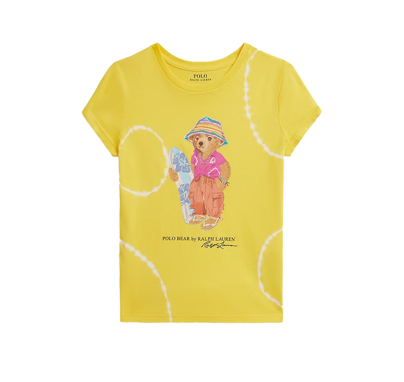 Polo Ralph Lauren Girl's Tie-Dye Polo Bear Cotton Tee Signal Yellow Tie Dye