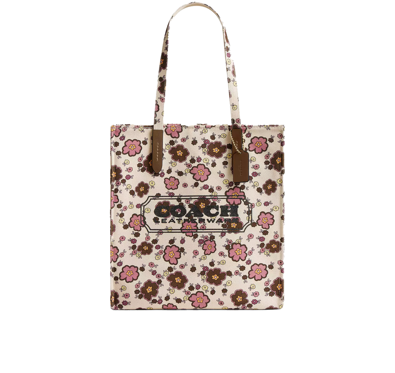 Coach Women's Canvas Tote Bag With Floral Print Gold/Chestnut Tropical Floral