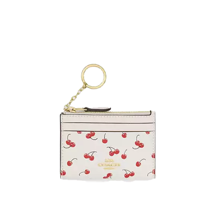 Coach Women's Mini Skinny Id Case With Cherry Print Gold/Chalk Multi