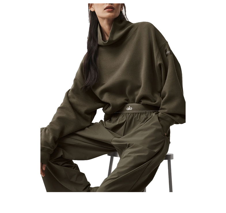 alo Women's Hazy Mock Neck Pullover Olive Tree