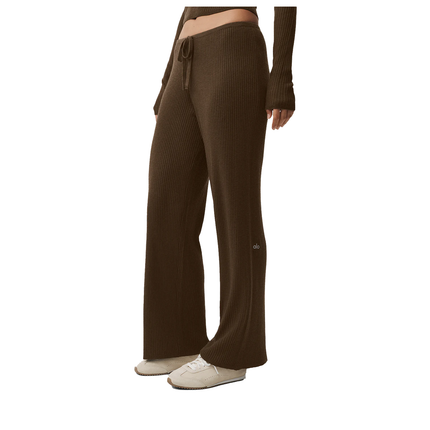 alo Women's Sweater Knit Mid-Rise Unwind Wide Leg Pant Espresso