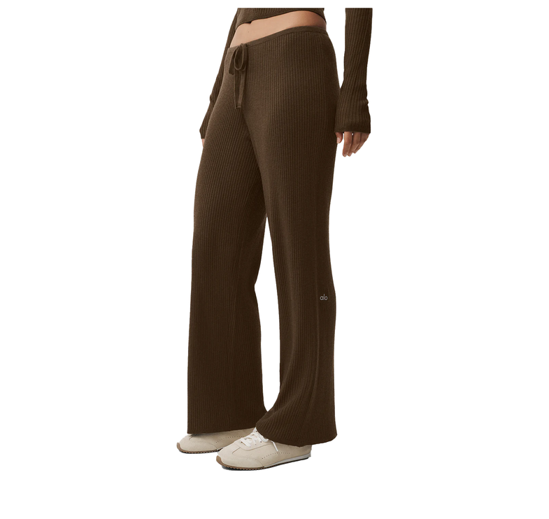 alo Women's Sweater Knit Mid-Rise Unwind Wide Leg Pant Espresso