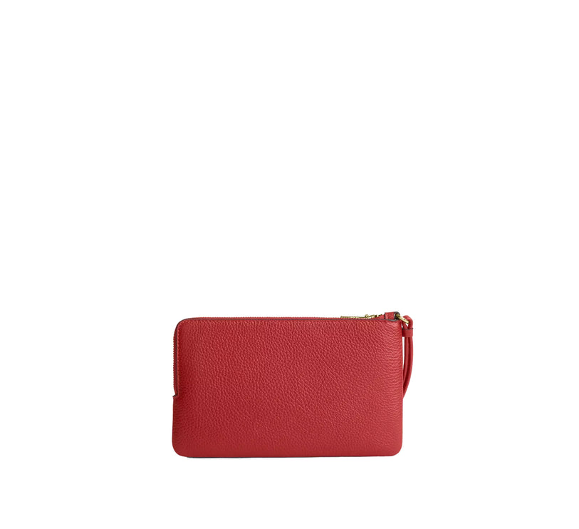 Coach Women's Double Zip Wallet In Signature Canvas Gold/Crimson