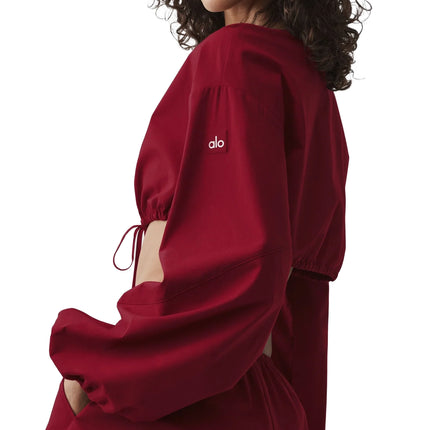 alo Women's Cotton Cropped Real Deal Long Sleeve Summer Romance Red