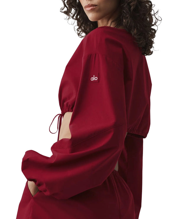 alo Women's Cotton Cropped Real Deal Long Sleeve Summer Romance Red