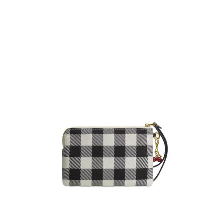 Coach Women's Corner Zip Wristlet With Gingham Print And Charm Gold/Black Multi