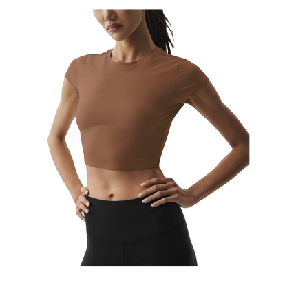 alo Women's Alosoft Crop Finesse Short Sleeve Sun Kissed Brown