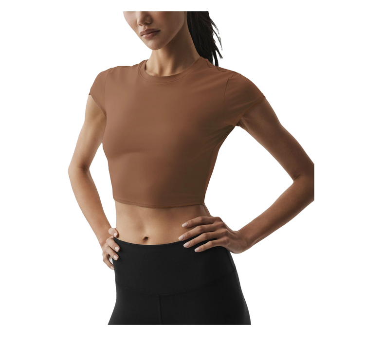 alo Women's Alosoft Crop Finesse Short Sleeve Sun Kissed Brown