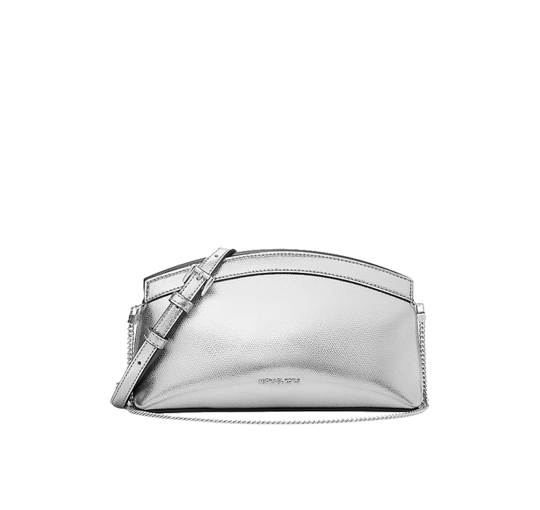 Michael Kors Women's Athena Small Metallic Leather Convertible Clutch Silver