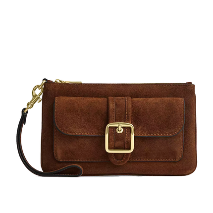 Coach Women's Ashton Wristlet Suede/Gold/Warm Brown