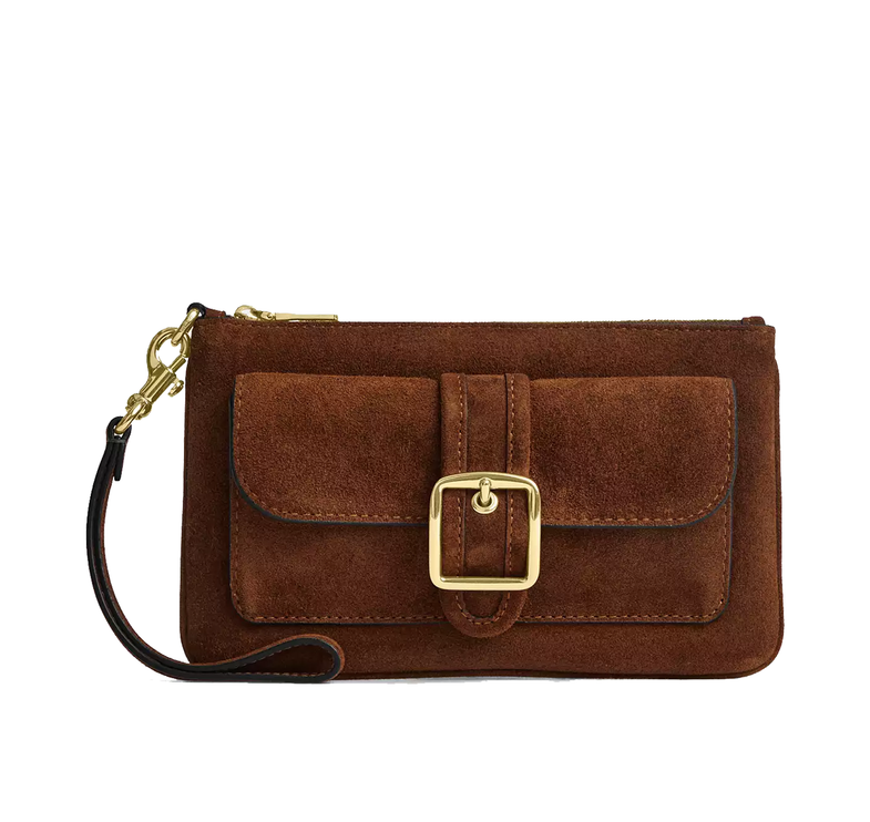 Coach Women's Ashton Wristlet Suede/Gold/Warm Brown
