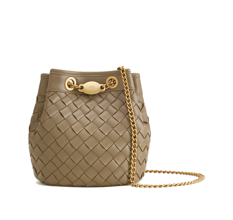 JW PEI Women's Yara Hand Woven Bucket Bag Burgundy Taupe