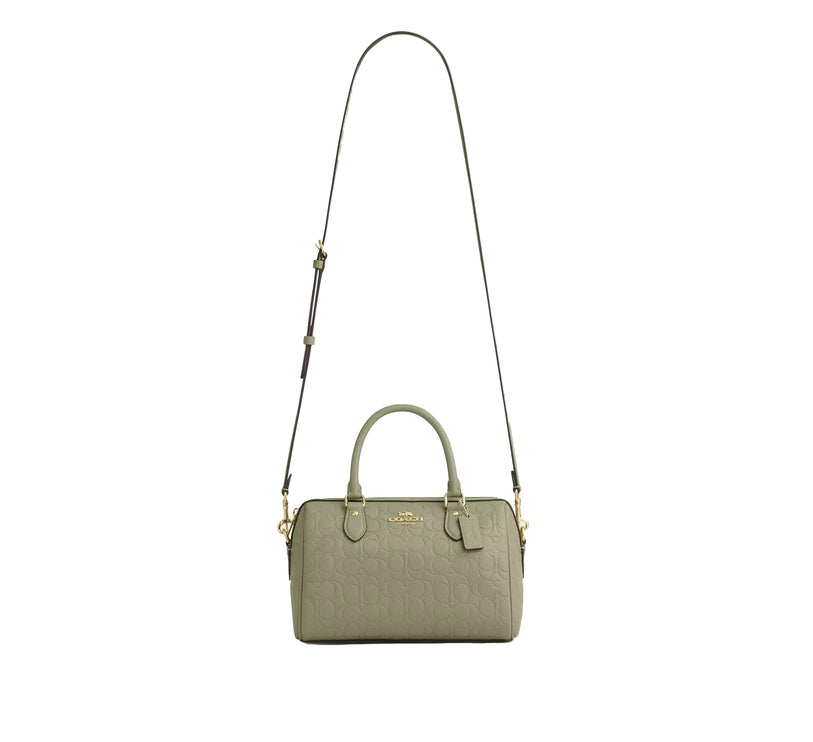 Coach Women's Rowan Satchel Bag In Signature Leather Gold/Pistachio