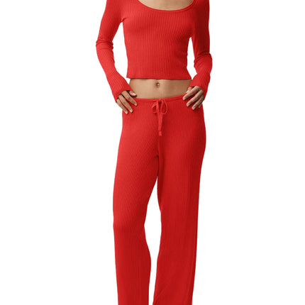 alo Women's Sweater Knit Mid-Rise Unwind Wide Leg Pant Bright Red