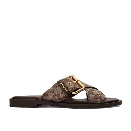Coach Women's Crisscross Buckle Sandal In Signature Jacquard Oak/Maple