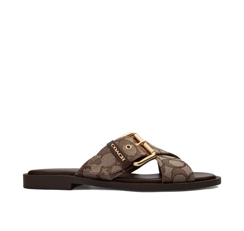Coach Women's Crisscross Buckle Sandal In Signature Jacquard Oak/Maple