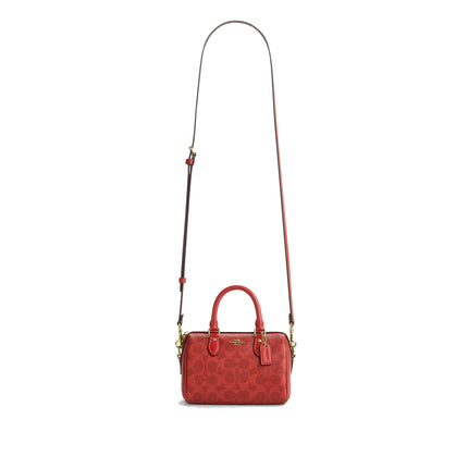 Coach Women's Mini Rowan Crossbody Bag In Signature Canvas Gold/Crimson