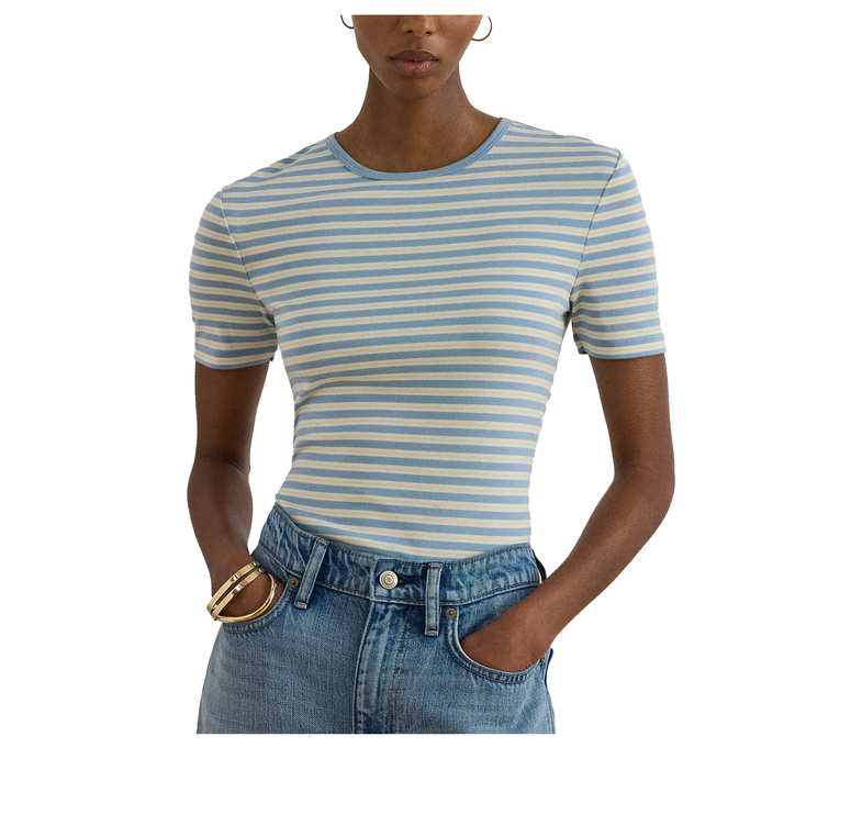Polo Ralph Lauren Women's Striped Rib-Knit Stretch Cotton Tee Blue Note Multi