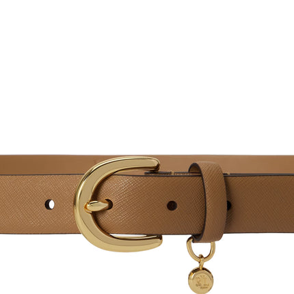 Polo Ralph Lauren Women's Charm Crosshatch Leather Belt Camel/PB