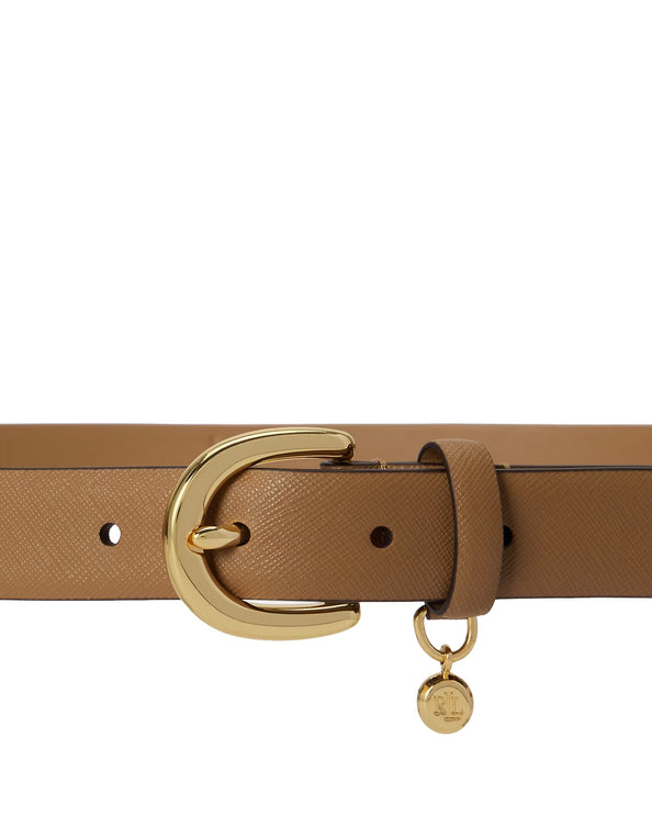 Polo Ralph Lauren Women's Charm Crosshatch Leather Belt Camel/PB
