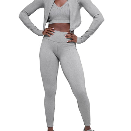 alo Women's Seamless Two Tone Rib Jacket Light Misty Grey Heather