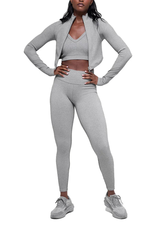 alo Women's Seamless Two Tone Rib Jacket Light Misty Grey Heather