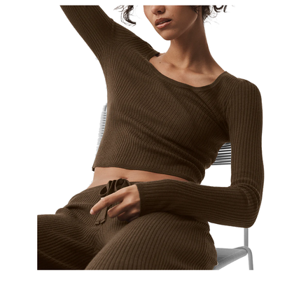 alo Women's Sweater Knit Unwind Long Sleeve Espresso