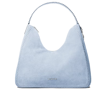 Michael Kors Women's Nayla Medium Suede Hobo Shoulder Bag Pale Ocean/Silver