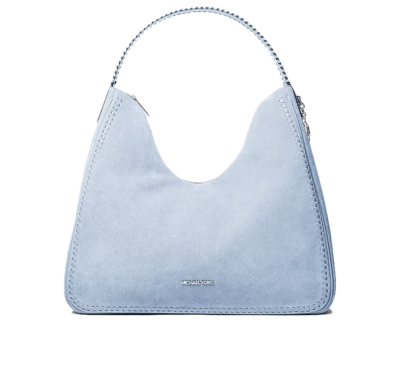 Michael Kors Women's Nayla Medium Suede Hobo Shoulder Bag Pale Ocean/Silver