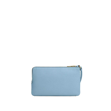 Coach Women's Double Zip Wristlet With Gingham Print Gold/Blue Multi